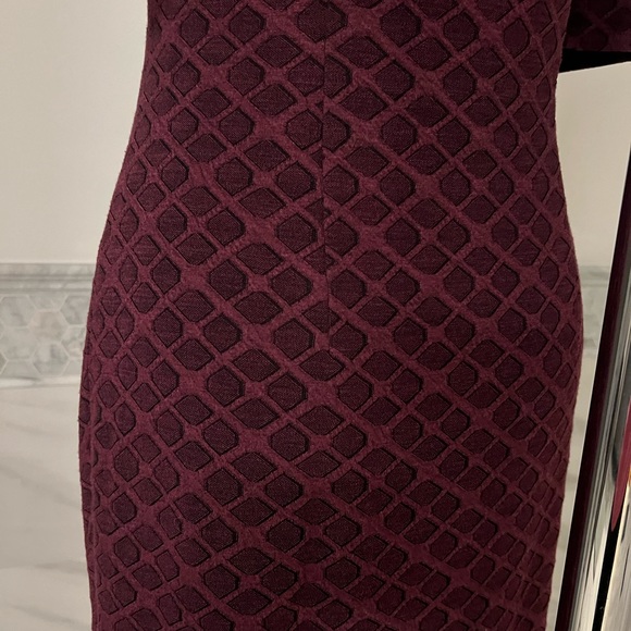 Anne Klein Elbow Sleeves Stretch Burgundy Side Drapes Dress - Picture 11 of 12